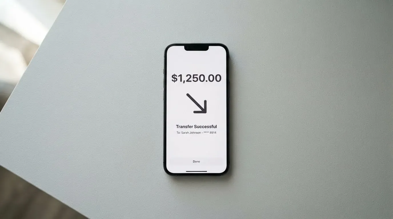 A phone showing a stablecoin transfer screen
