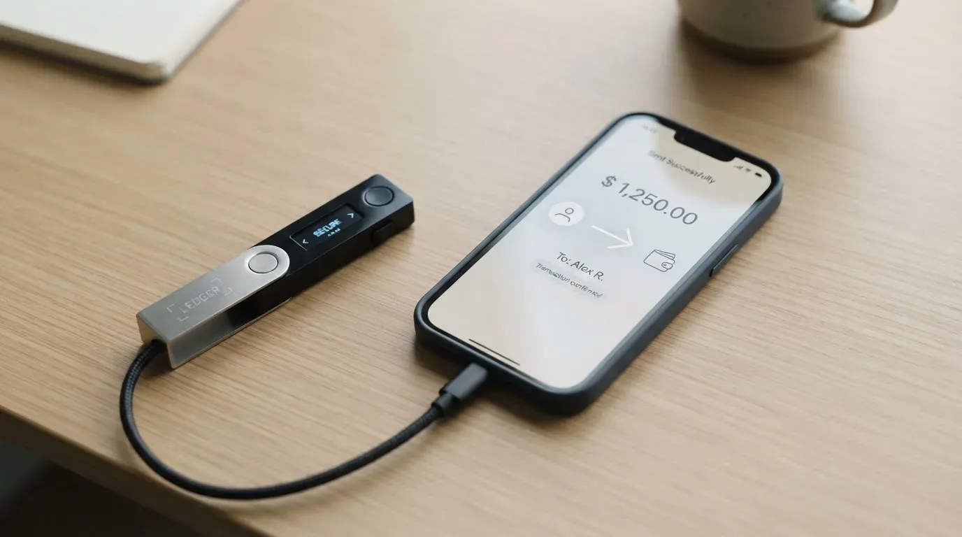 A phone showing a stablecoin transfer screen
