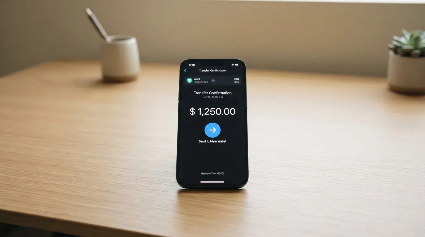 A phone showing a stablecoin transfer screen