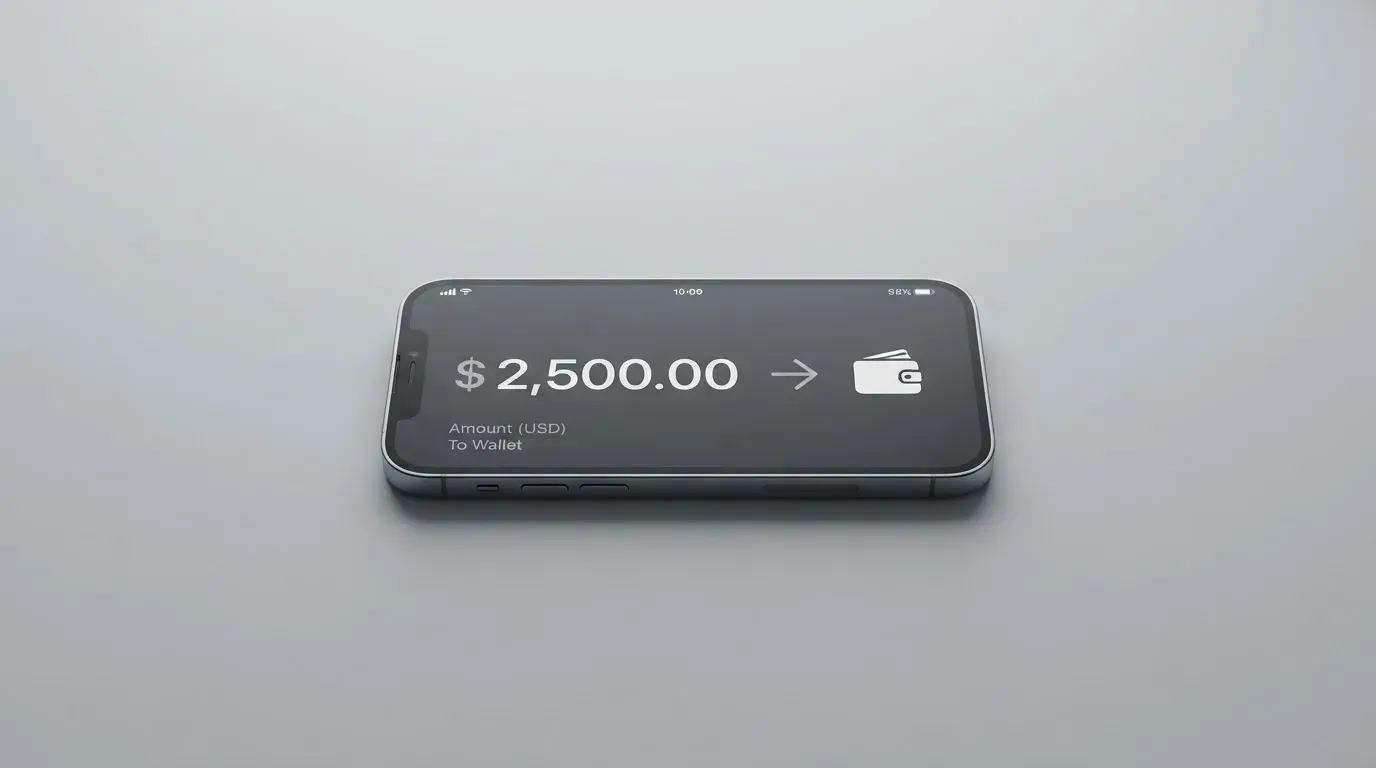 A phone showing a stablecoin transfer screen