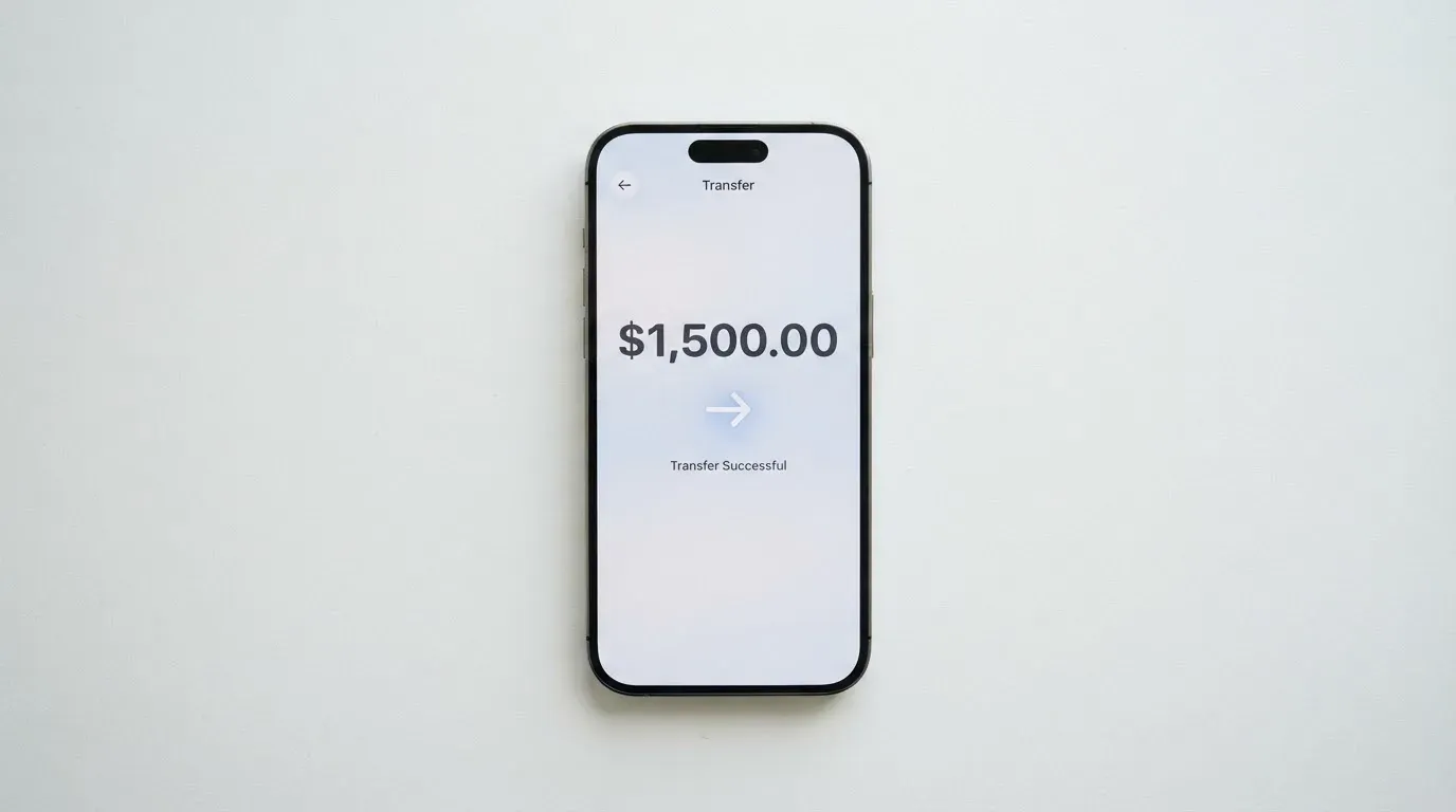 A phone showing a stablecoin transfer screen