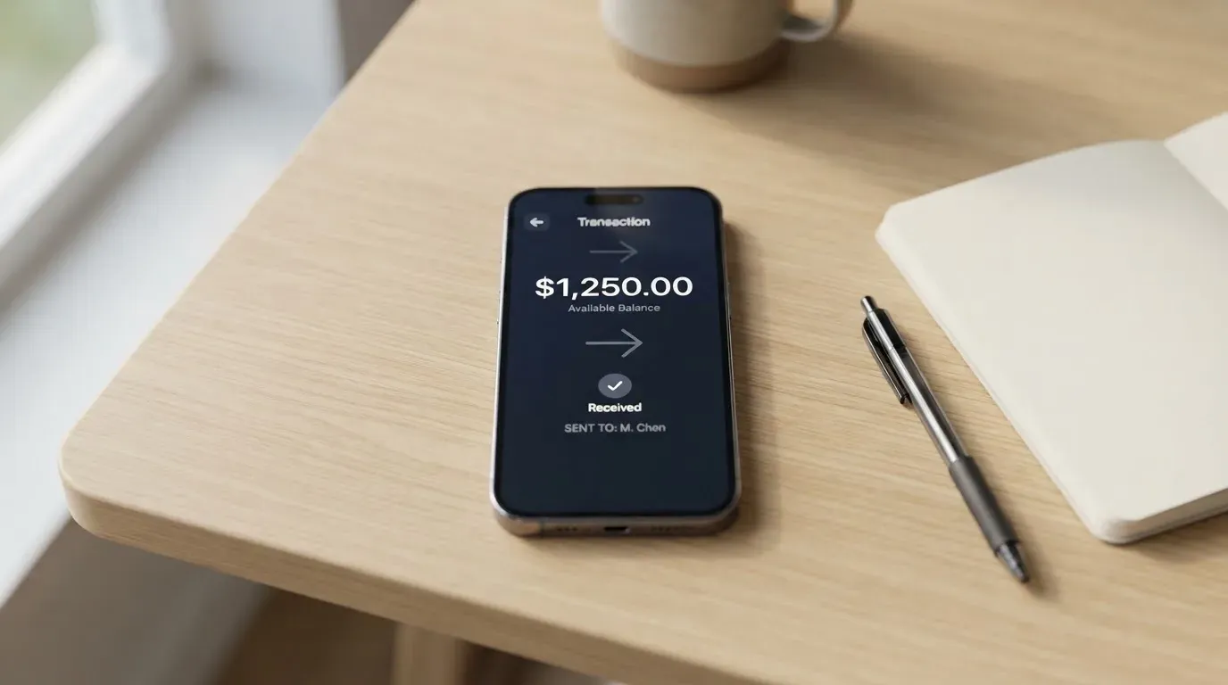 A phone showing a stablecoin transfer screen
