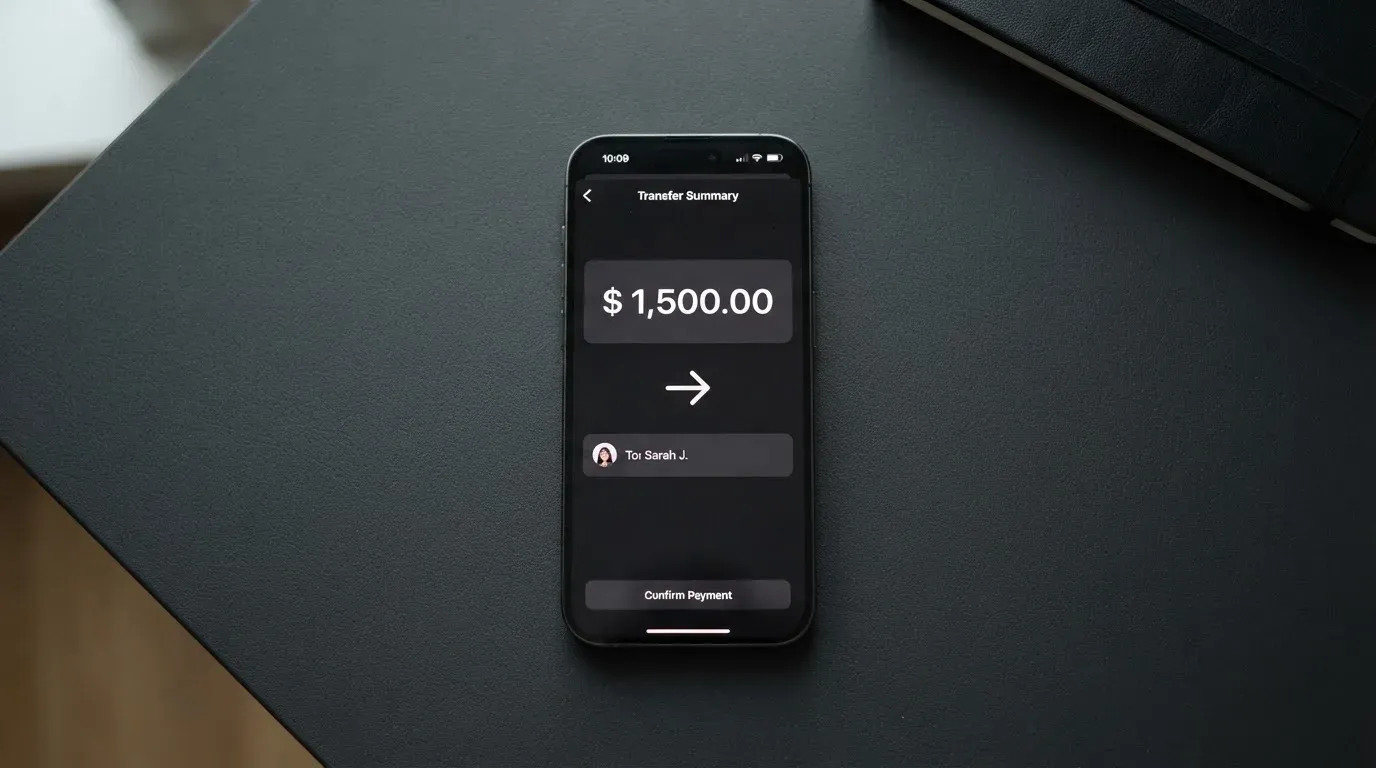A phone showing a stablecoin transfer screen