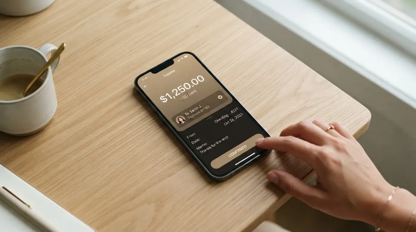 A phone showing a stablecoin transfer screen