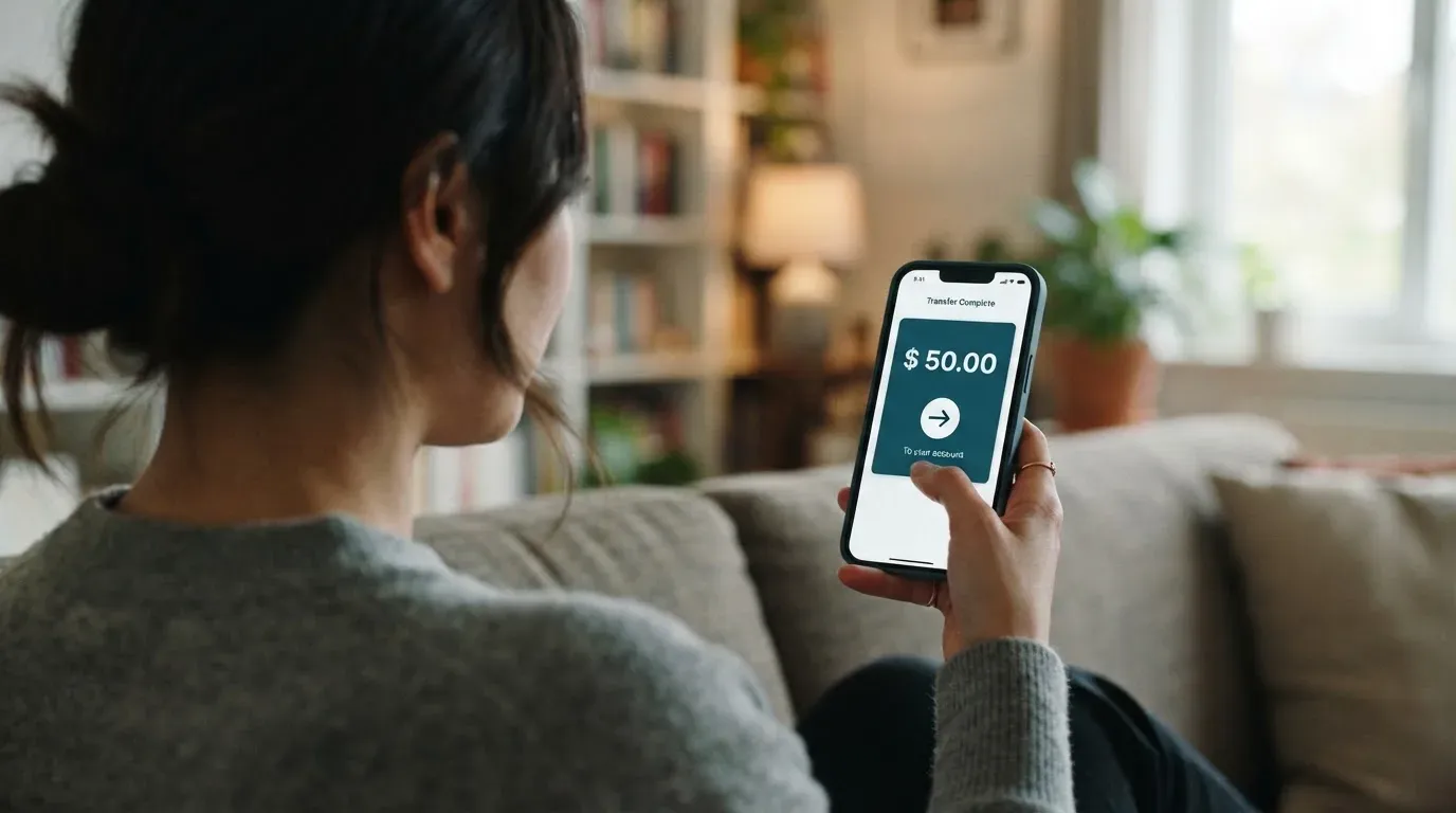 A phone showing a stablecoin transfer screen