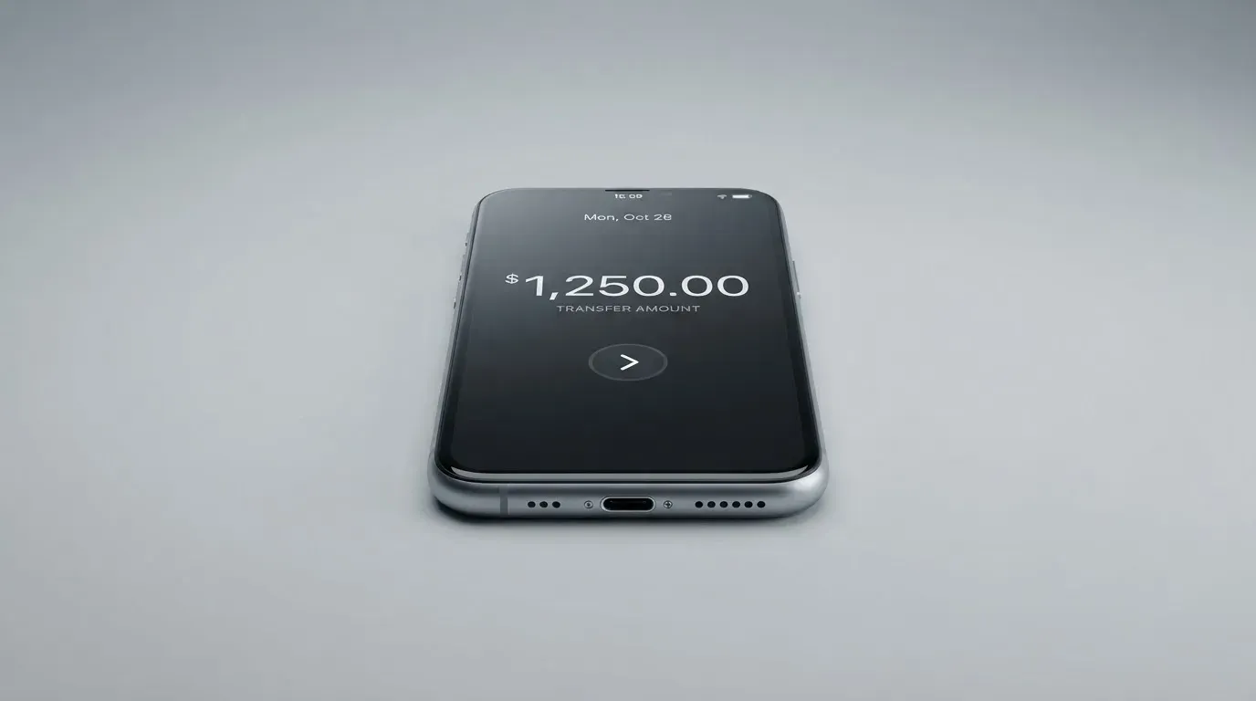 A phone showing a stablecoin transfer screen