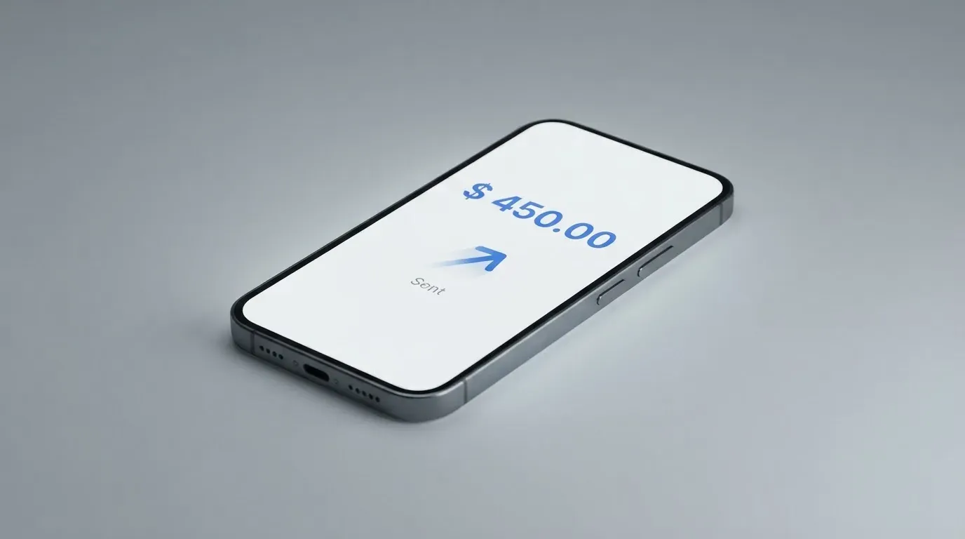 A phone showing a stablecoin transfer screen