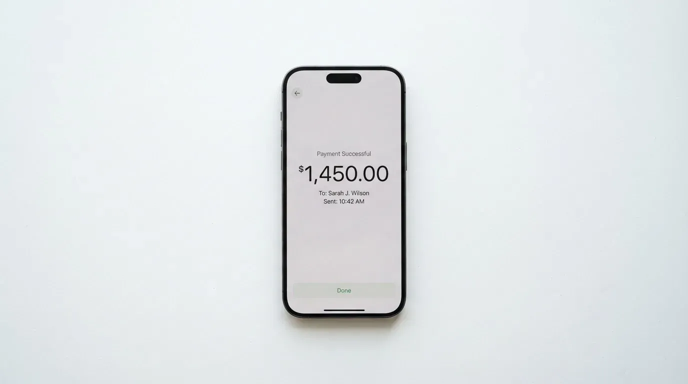 A phone showing a stablecoin transfer screen