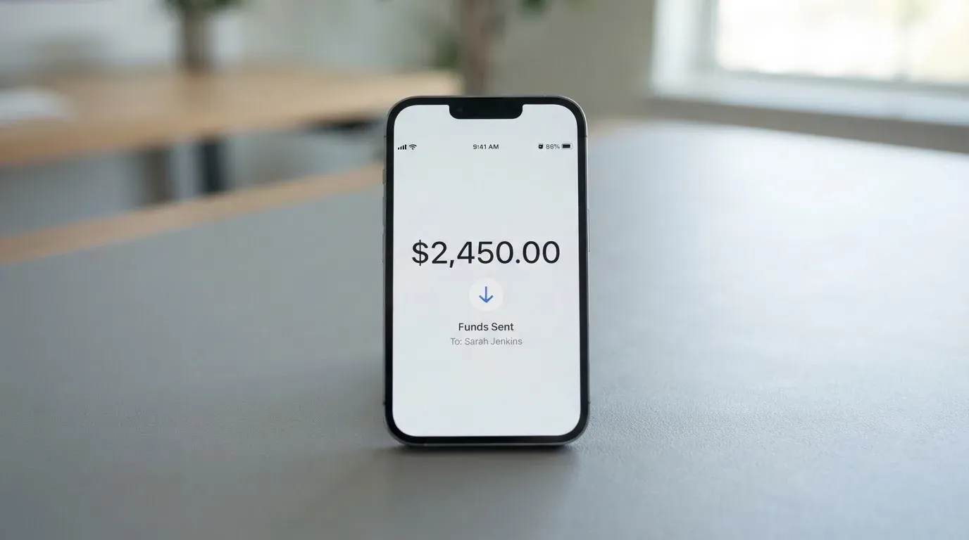 A phone showing a stablecoin transfer screen
