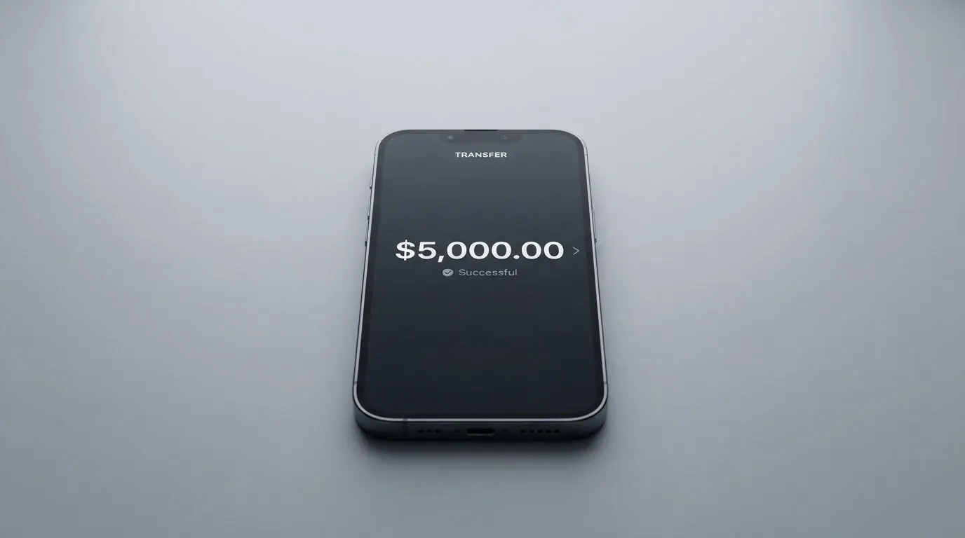 A phone showing a stablecoin transfer screen