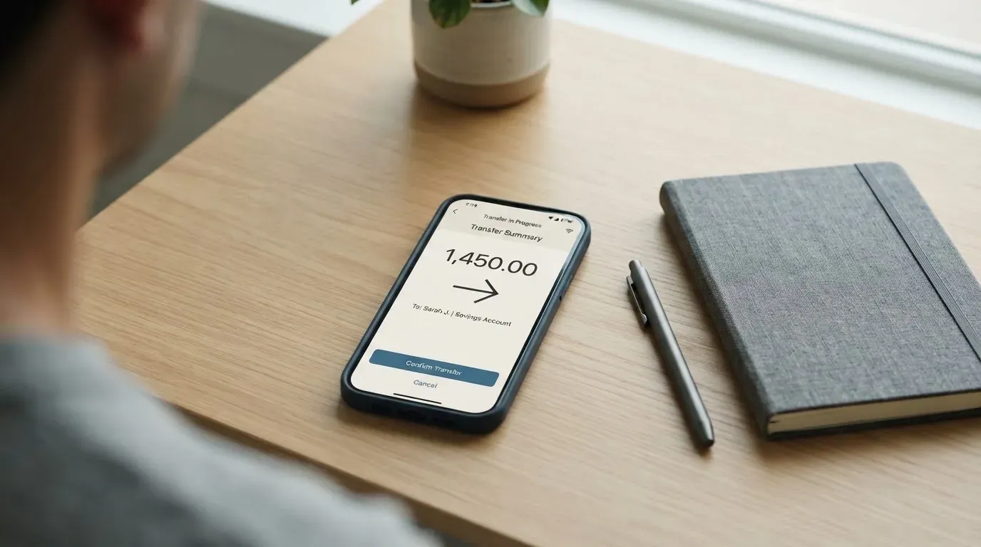 A phone showing a stablecoin transfer screen