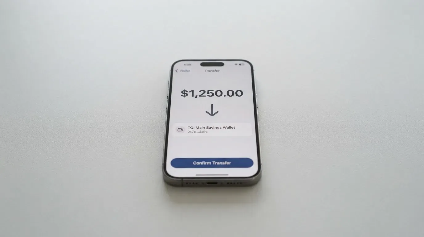 A phone showing a stablecoin transfer screen
