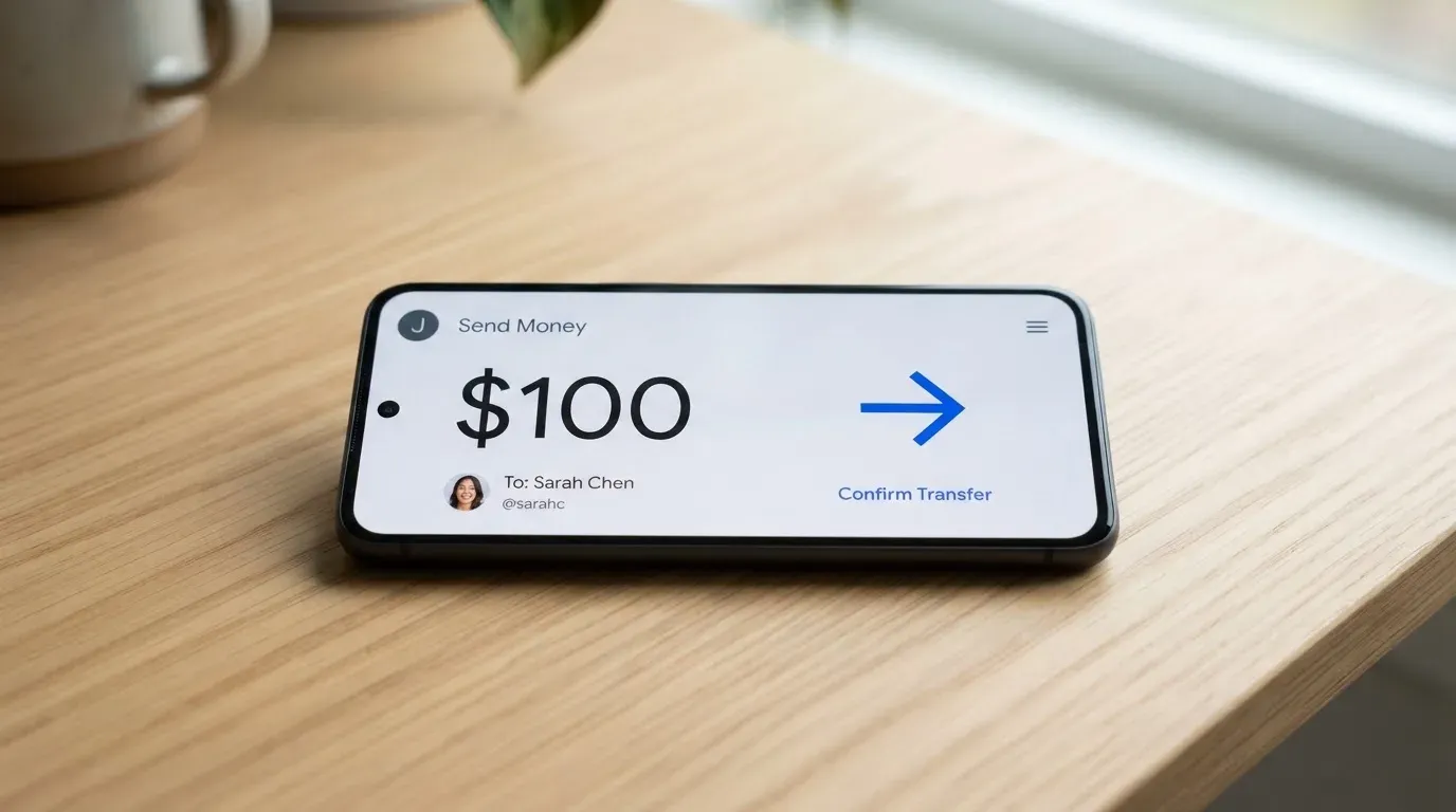 A phone showing a stablecoin transfer screen