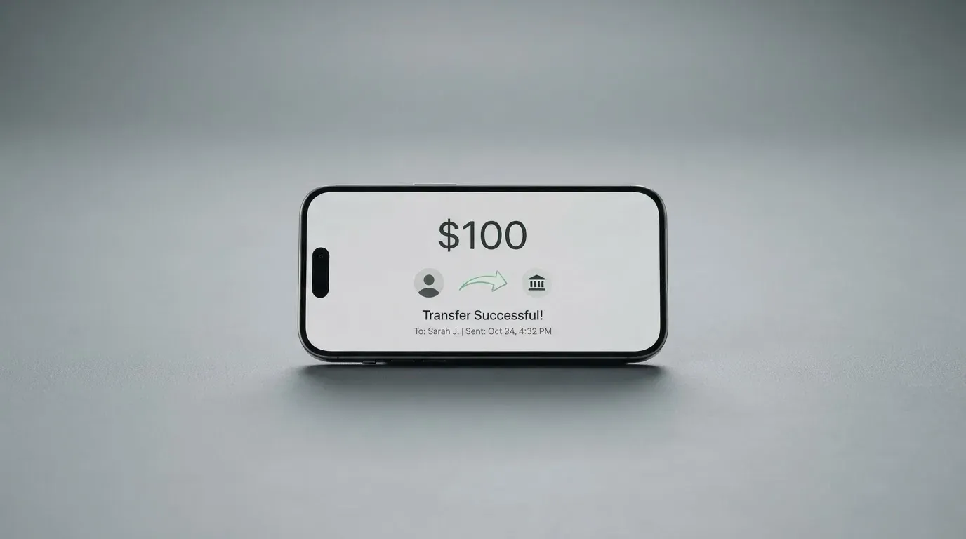 A phone showing a stablecoin transfer screen