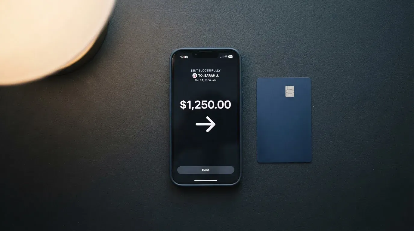 A phone showing a stablecoin transfer screen