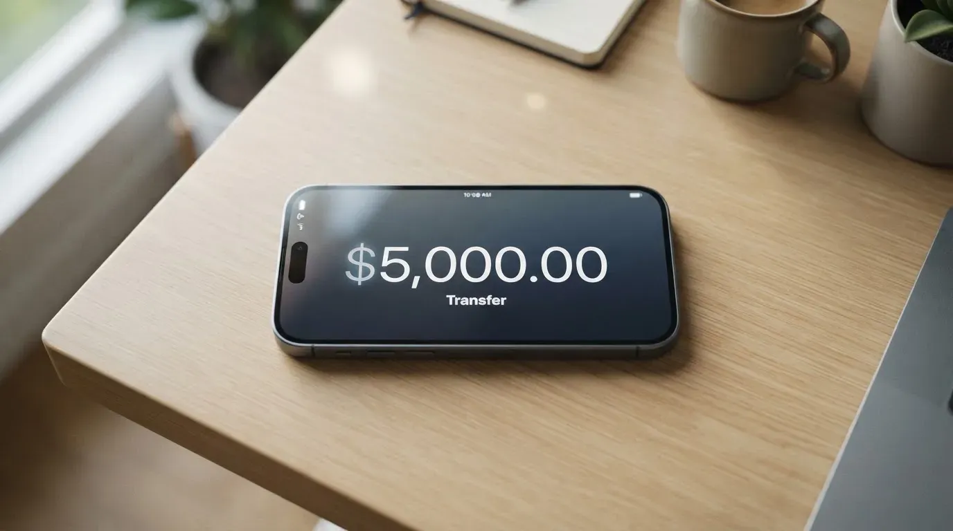 A phone showing a stablecoin transfer screen