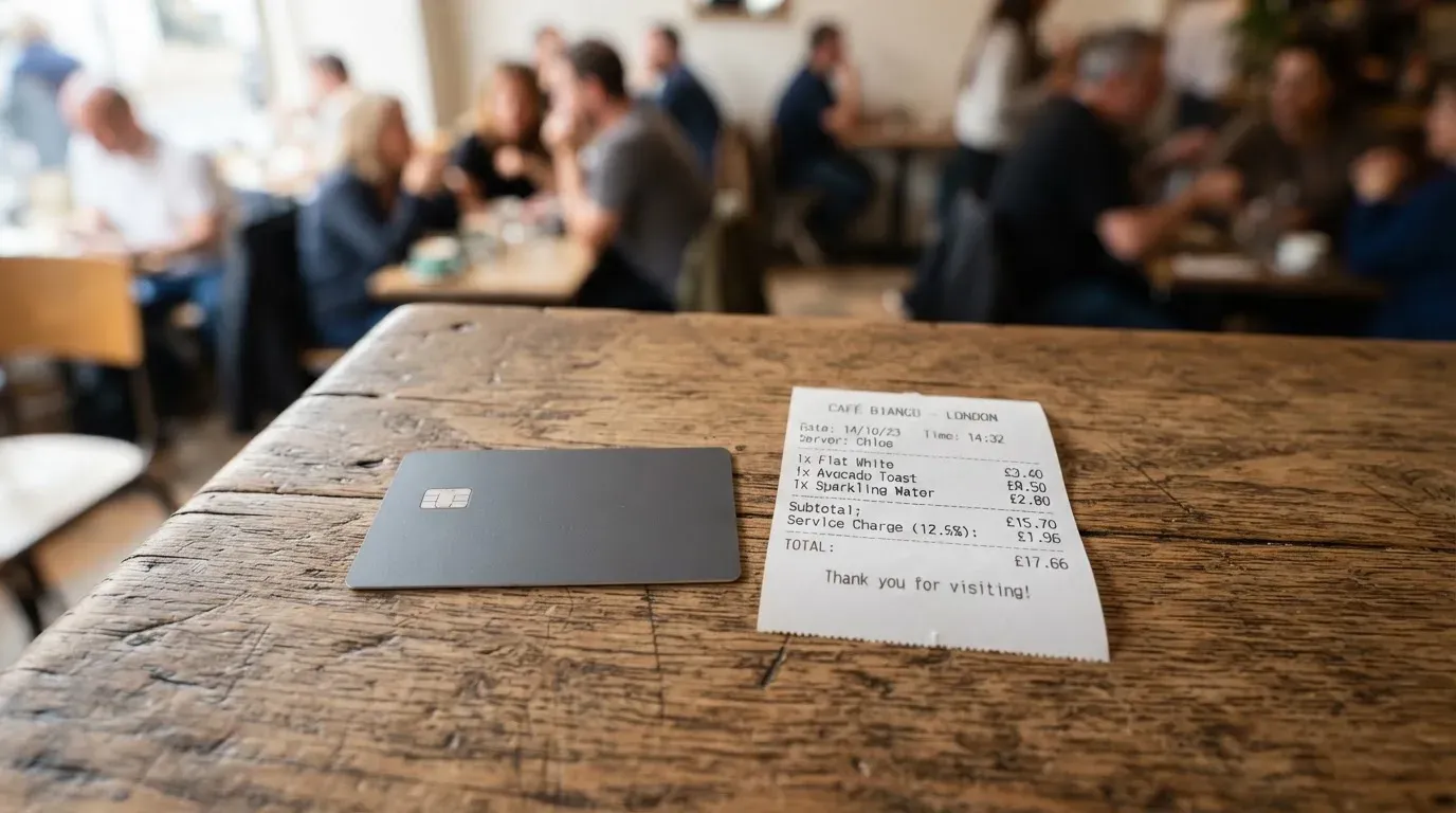 A receipt and a card on a café table