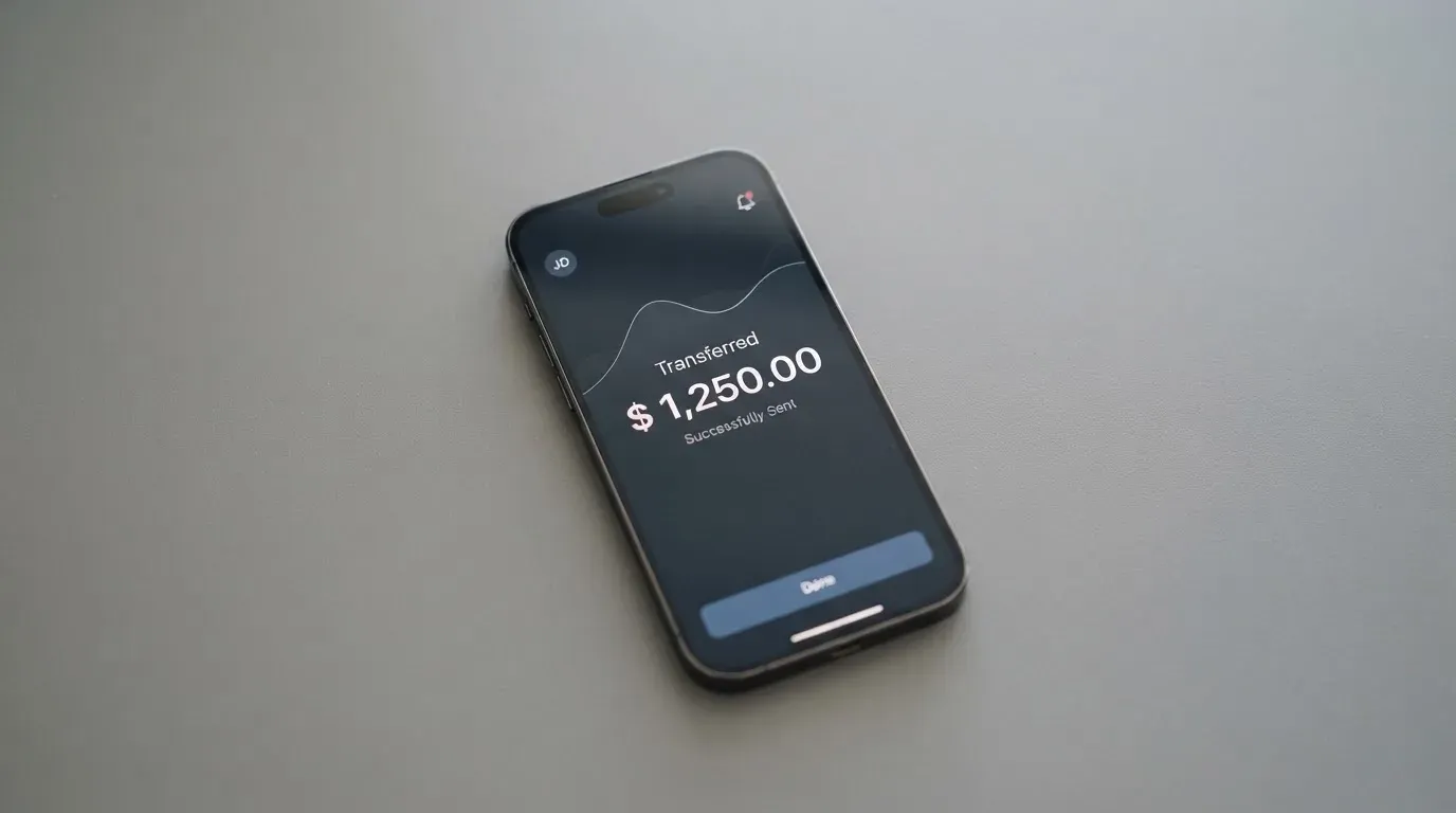 A phone showing a stablecoin transfer screen