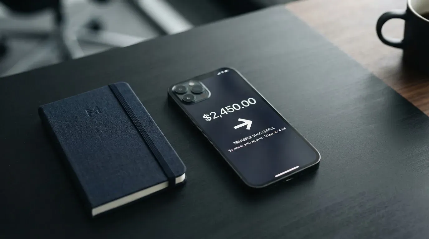 A phone showing a stablecoin transfer screen