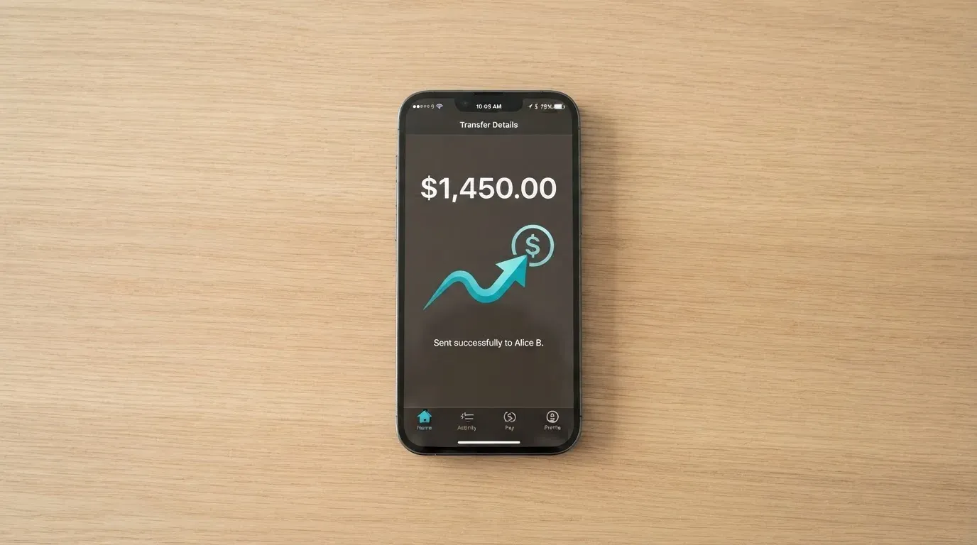 A phone showing a stablecoin transfer screen