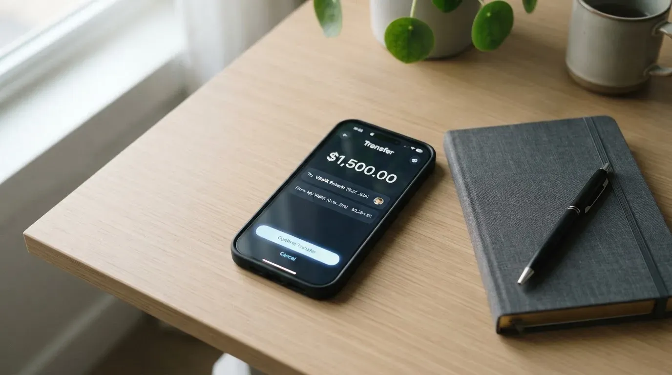 A phone showing a stablecoin transfer screen