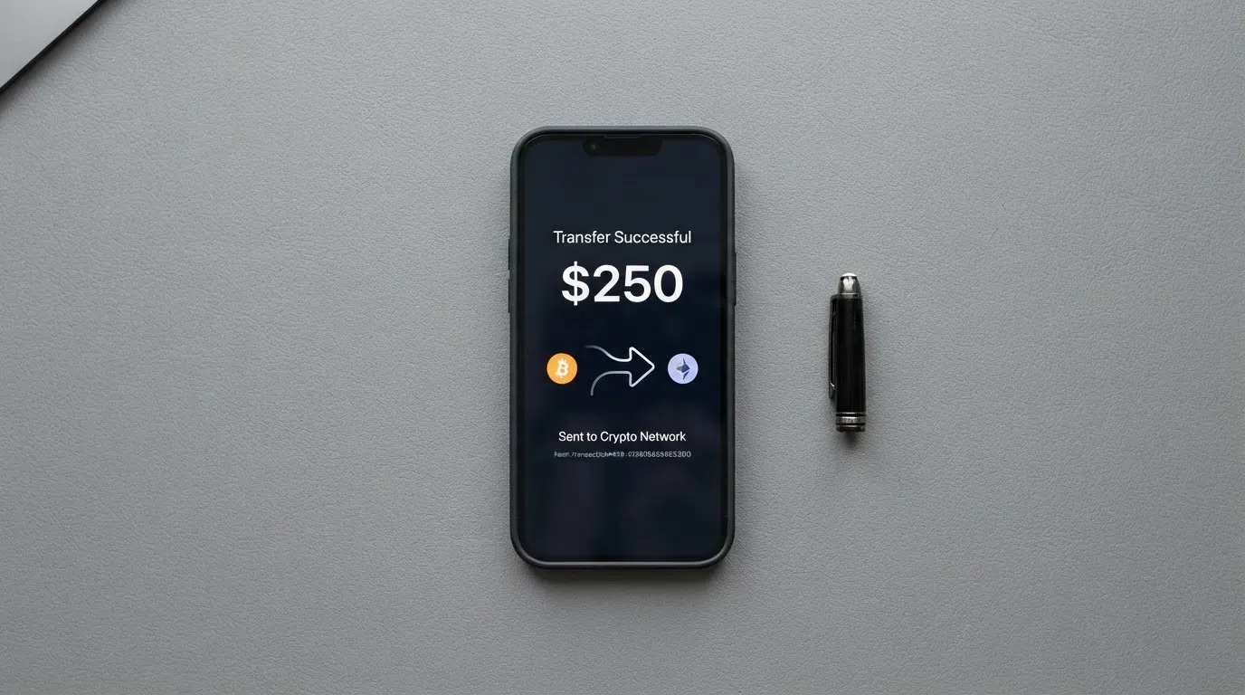 A phone showing a stablecoin transfer screen