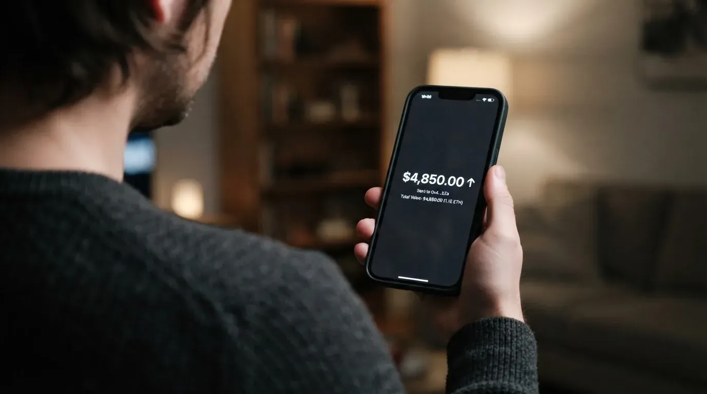 A phone showing a stablecoin transfer screen