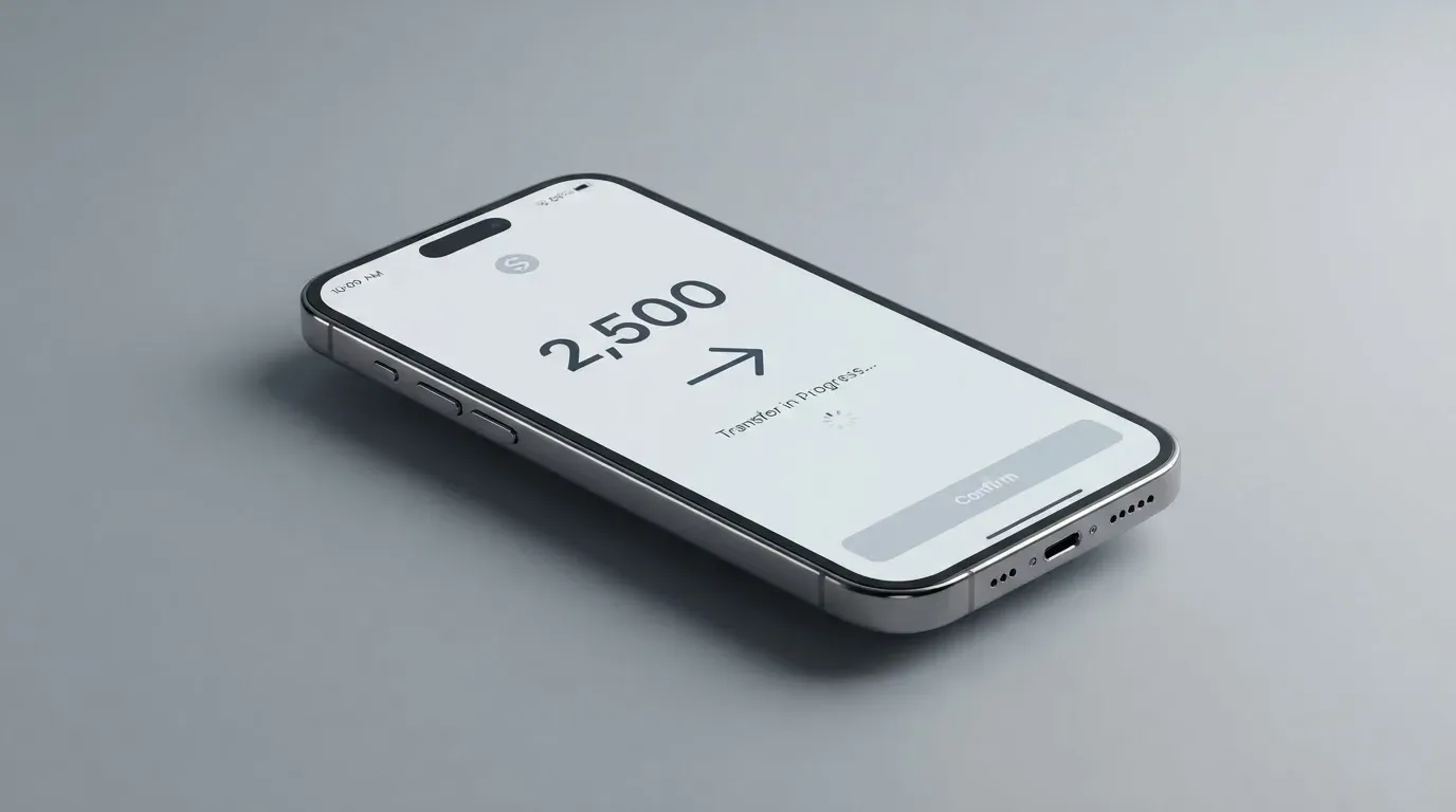 A phone showing a stablecoin transfer screen