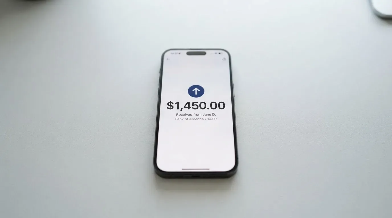 A phone showing a stablecoin transfer screen