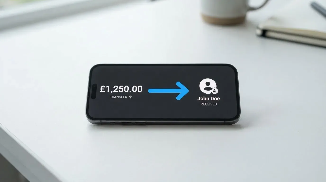 A phone showing a stablecoin transfer screen