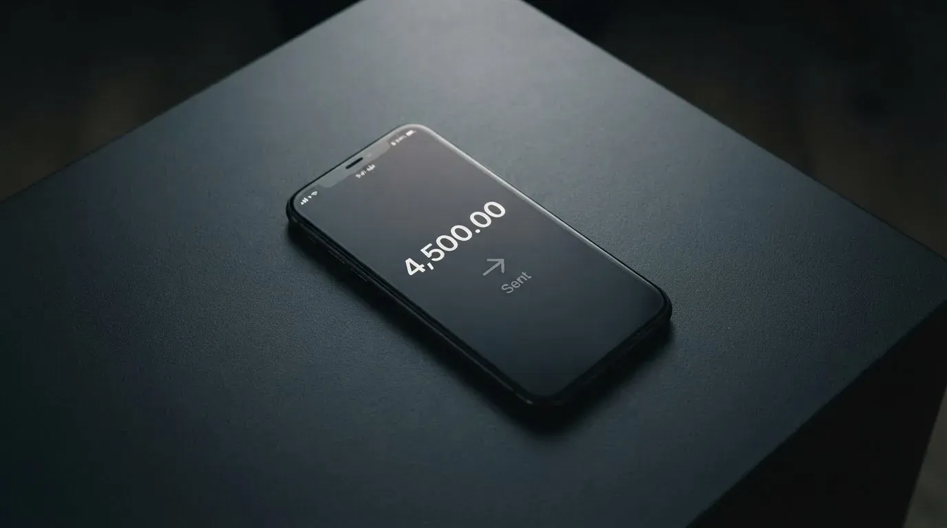 A phone showing a stablecoin transfer screen