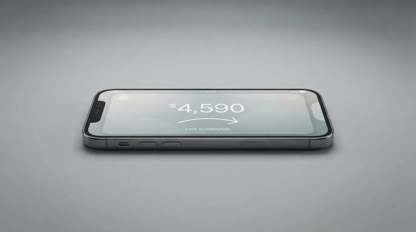 A phone showing a stablecoin transfer screen