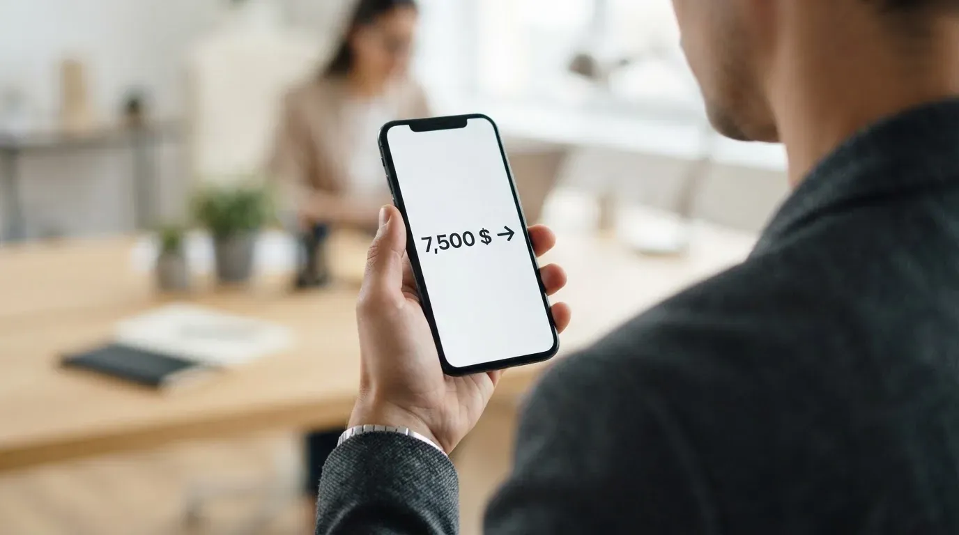 A phone showing a stablecoin transfer screen