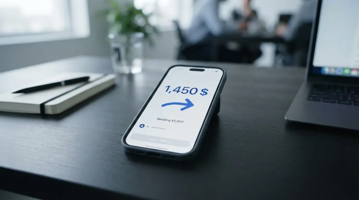 A phone showing a stablecoin transfer screen