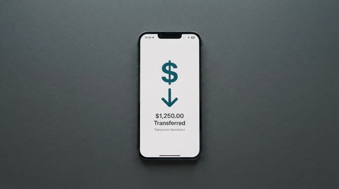 A phone showing a stablecoin transfer screen