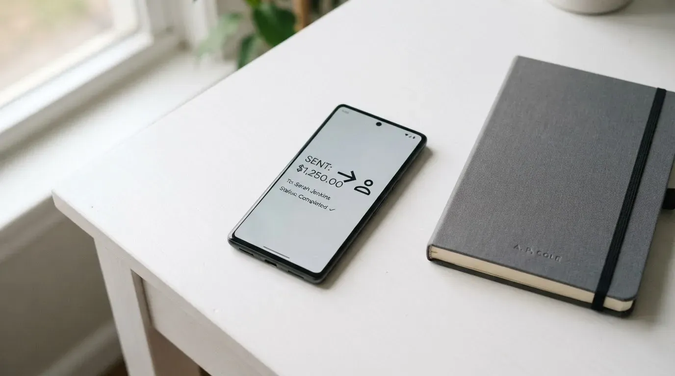 A phone showing a stablecoin transfer screen