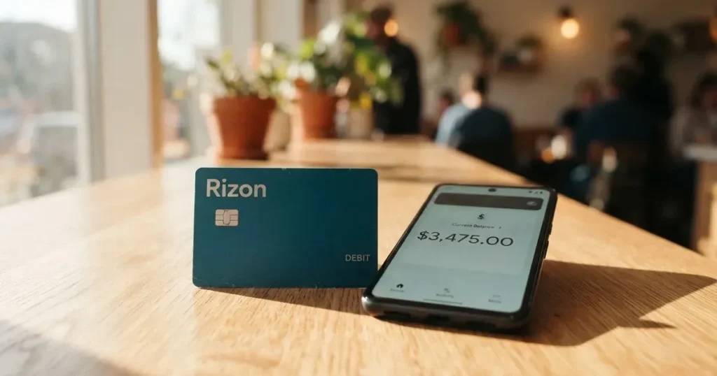 A payment card next to a phone with a crypto wallet app open