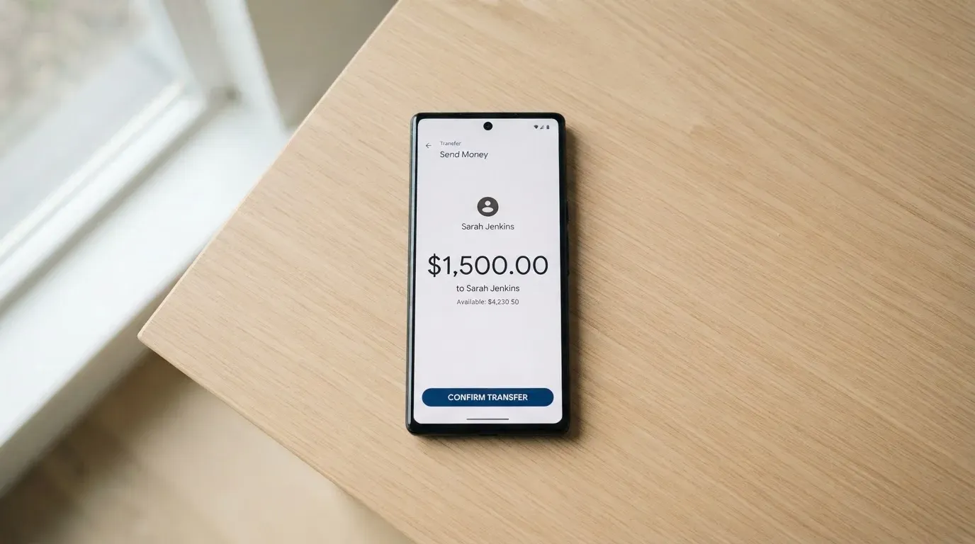 A phone showing a stablecoin transfer screen
