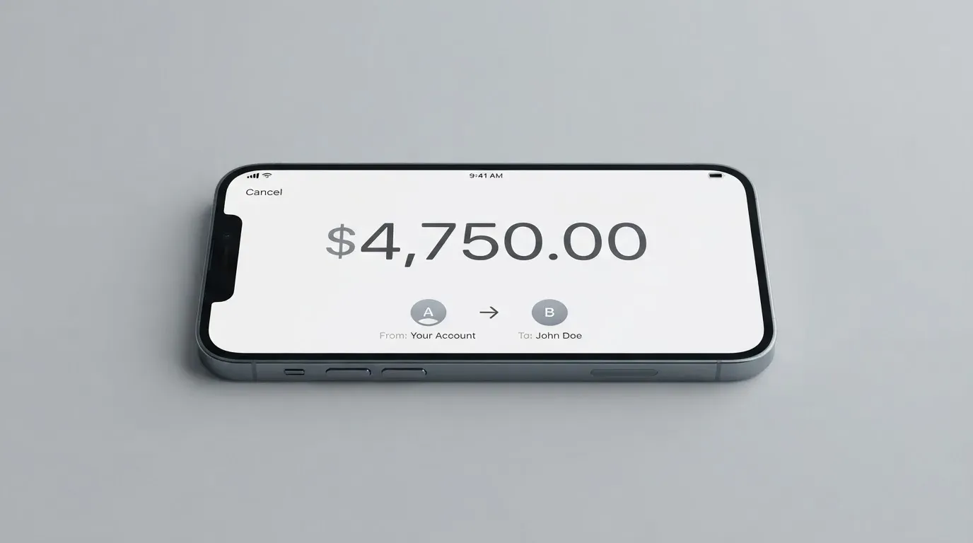 A phone showing a stablecoin transfer screen