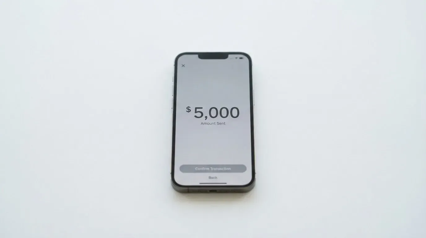 A phone showing a stablecoin transfer screen
