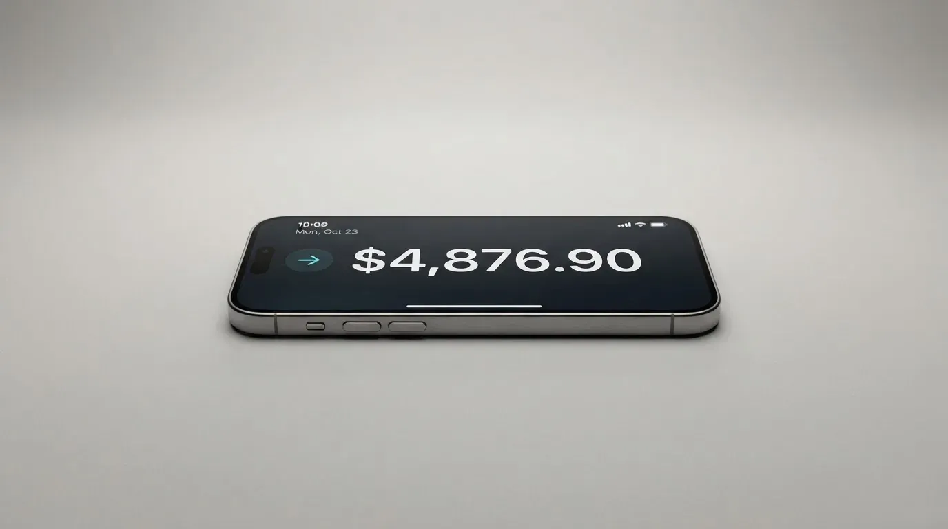 A phone showing a stablecoin transfer screen