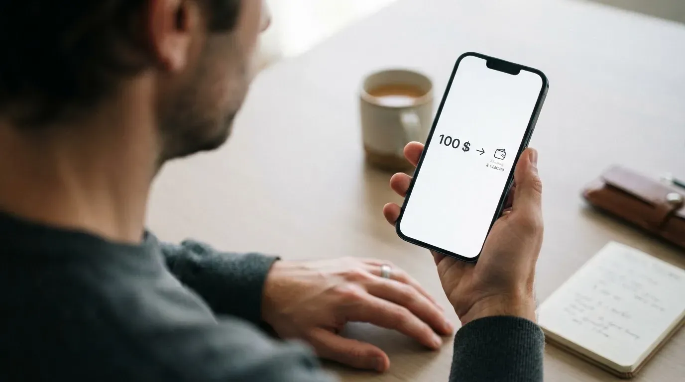A phone showing a stablecoin transfer screen