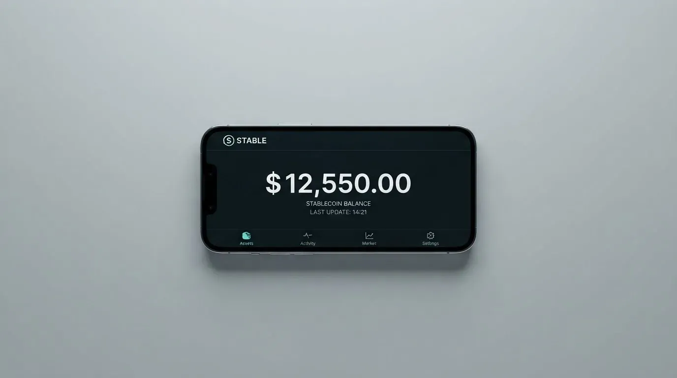 A phone showing a stablecoin transfer screen