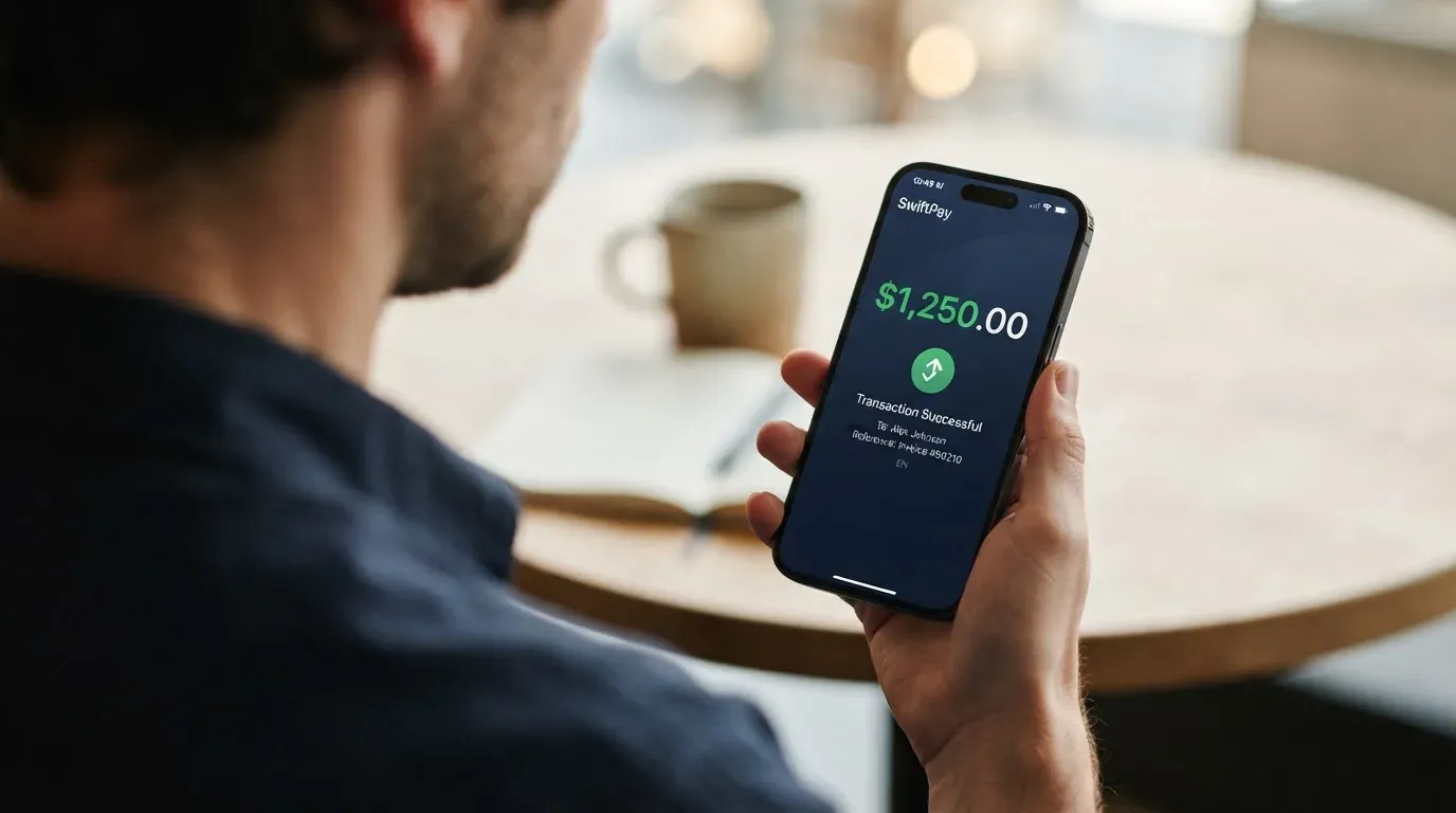 A phone showing a stablecoin transfer screen