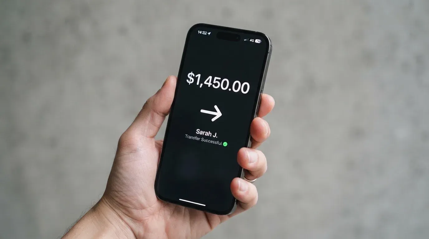 A phone showing a stablecoin transfer screen
