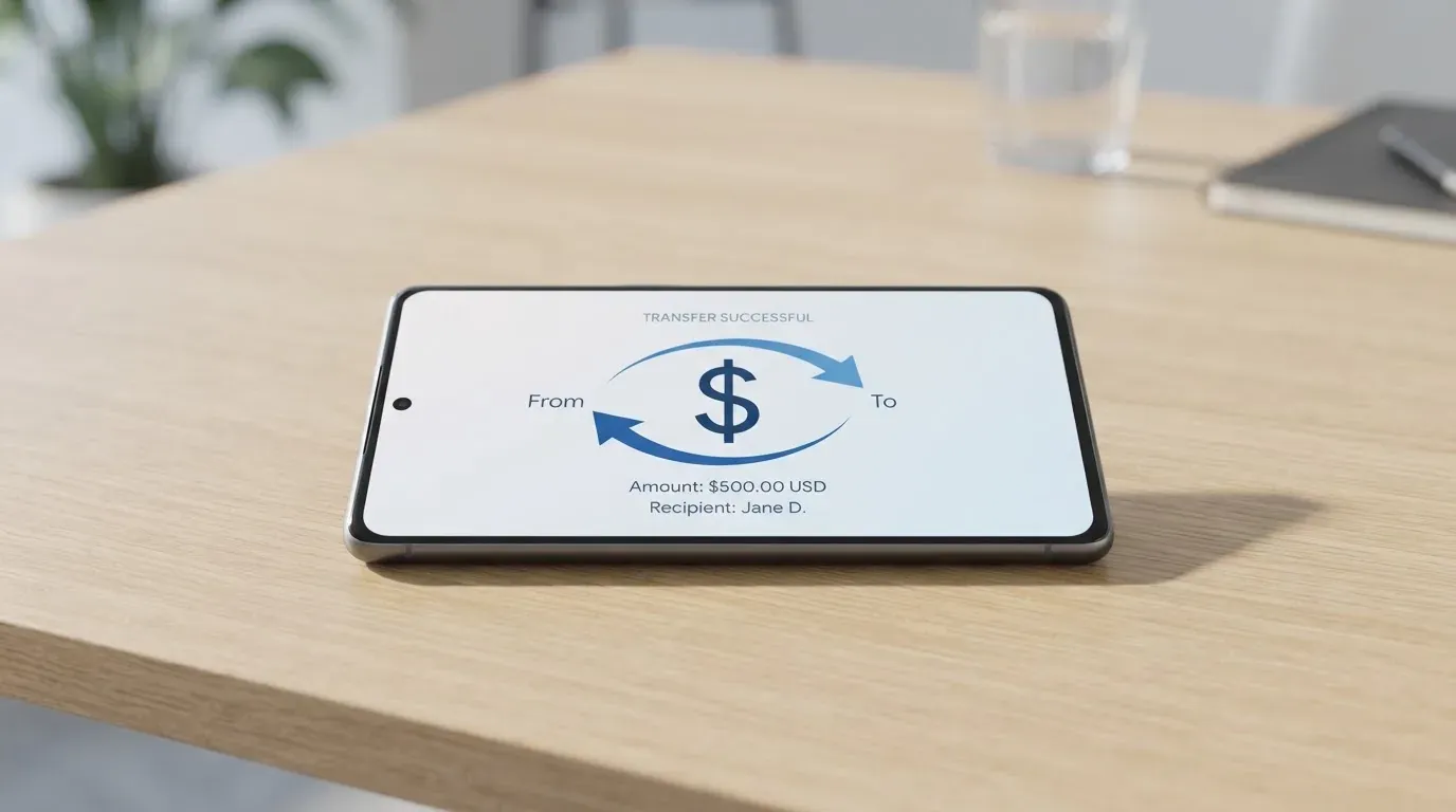 A phone showing a stablecoin transfer screen