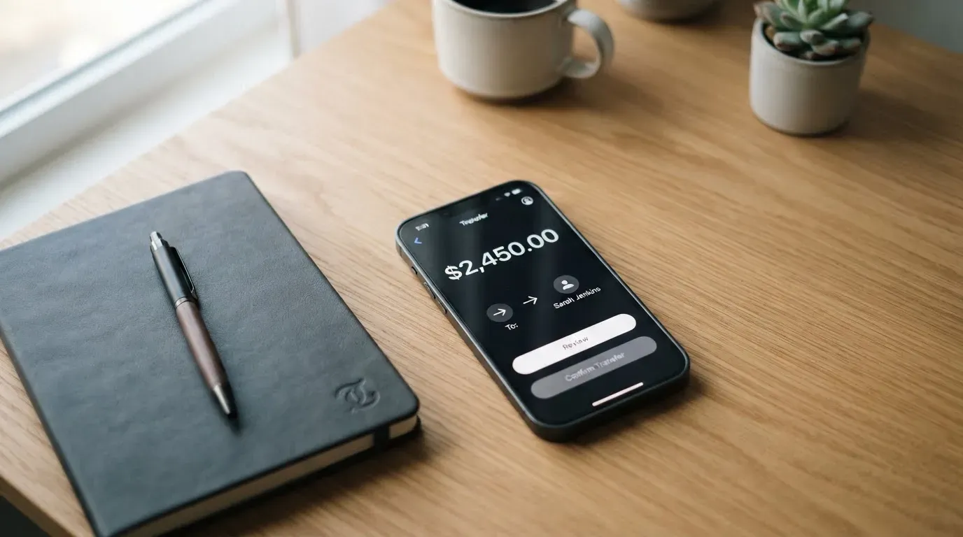 A phone showing a stablecoin transfer screen