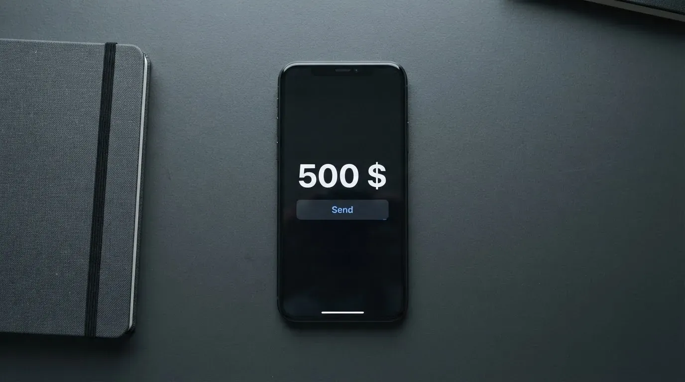 A phone showing a stablecoin transfer screen