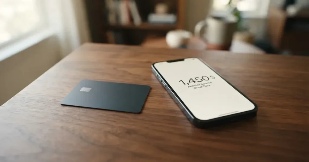 A payment card next to a phone with a crypto wallet app open