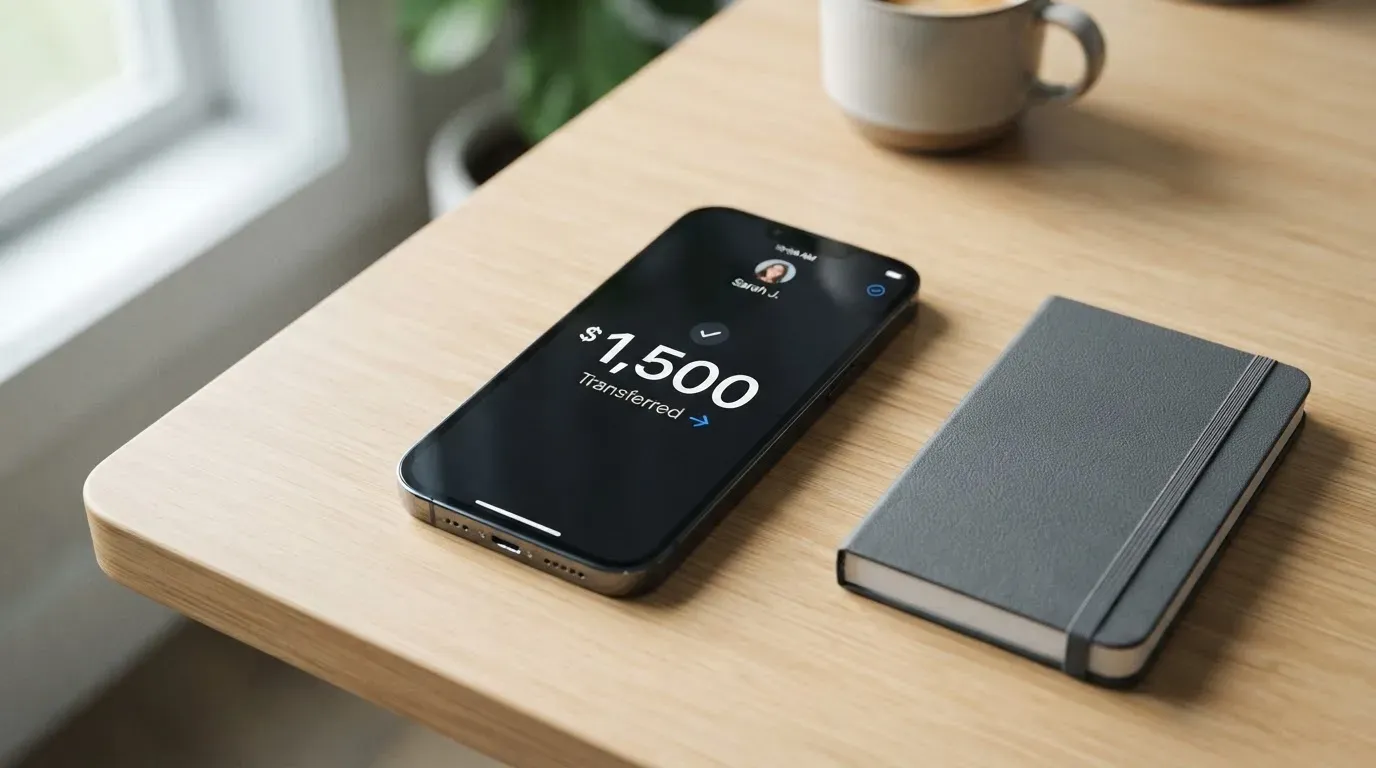 A phone showing a stablecoin transfer screen